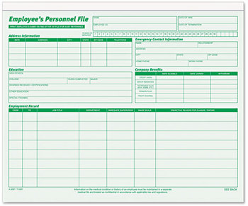 TOPS™ Employee's Record File Folder,  Straight Cut, Letter, 2-Sided, Green Ink, 20/Pack