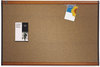 A Picture of product QRT-B247LC Quartet® Prestige® Colored Cork Bulletin Board,  Brown Graphite-Blend Surface, 72 x 48, Cherry Frame