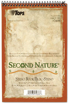 TOPS™ Second Nature® Recycled Notebooks,  Gregg, 6 x 9, White, 80 Sheets