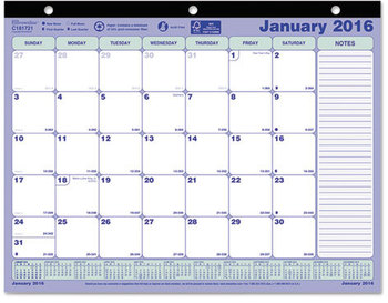 Brownline® Monthly Desk Pad Calendar 3-Hole Punched, 11 x 8.5, White/Blue/Green Sheets, Black Binding, 12-Month (Jan to Dec): 2026