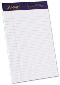 Ampad® Gold Fibre® Writing Pads,  Jr. Legal Rule, 5 x 8, White, 50 Sheets, 4/Pack