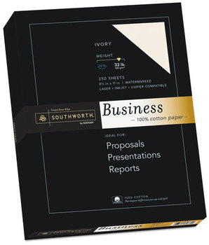 Southworth® 100% Cotton Business Paper,  Ivory, 32 lbs., 8-1/2 x 11, 250/Box