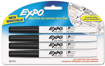 EXPO® Low-Odor Dry-Erase Marker,  Ultra Fine Point, Black, 4/Pack