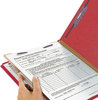 A Picture of product SMD-13731 Smead™ Four-Section Colored Pressboard Top Tab Classification Folders with SafeSHIELD® Coated Fasteners Four 1 Divider, Letter Size, Bright Red, 10/Box