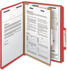 A Picture of product SMD-13731 Smead™ Four-Section Colored Pressboard Top Tab Classification Folders with SafeSHIELD® Coated Fasteners Four 1 Divider, Letter Size, Bright Red, 10/Box