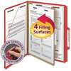 A Picture of product SMD-13731 Smead™ Four-Section Colored Pressboard Top Tab Classification Folders with SafeSHIELD® Coated Fasteners Four 1 Divider, Letter Size, Bright Red, 10/Box