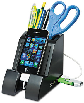 Victor® Smart Charge Pencil Cup with USB Hub,  Black