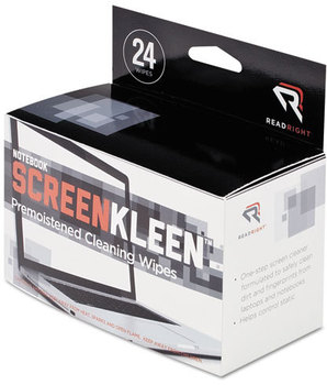 Read Right® Notebook ScreenKleen™ Wipes,  Cloth, 5 x 4 3/8, White, 24/Box