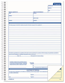 TOPS™ Spiralbound Proposal Form Book,  8 1/2 x 11, Two-Part Carbonless, 50 Sets/Book