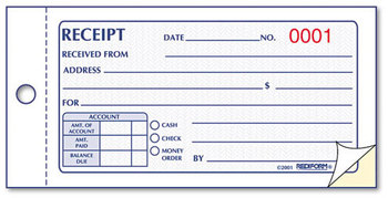 Rediform® Small Money Receipt Book,  5 x 2 3/4, Carbonless Duplicate, 50 Sets/Book
