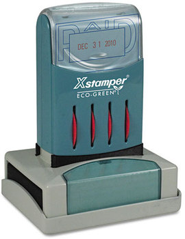 Xstamper® ECO-GREEN VersaDater® Message Dater, 2 1/8 x 1 5/16, PAID, Blue/Red