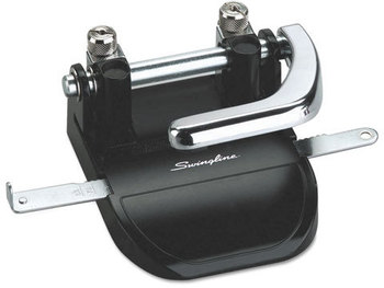 Swingline® Heavy-Duty Two-Hole Punch, 1/4" Holes, Steel, Black/Chrome