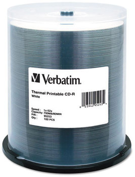 Verbatim® CD-R DataLifePlus Printable Recordable Disc, Printable, 700MB/80min, 52x, Spindle, White, 100/Pack