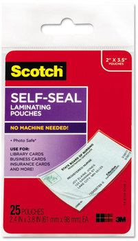 Scotch™ Self-Sealing Laminating Pouches,  9.5 mil, 2 7/16 x 3 7/8, Business Card Size, 25