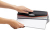 A Picture of product SWI-74520 Swingline® Optima® Electric/Battery Three-Hole Punch,  9/32" Holes, Silver/Black
