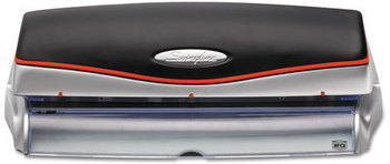 Swingline® Optima® Electric/Battery Three-Hole Punch, 9/32" Holes, Silver/Black
