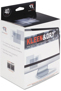 Read Right® Two Step Screen Kleen™ Wet and Dry Cleaning Wipes,  5 x 5, 40/Box