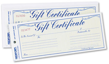 Rediform® Gift Certificates with Envelopes, 8-1/2w x 3-2/3h, Blue/Gold, 25/Pack
