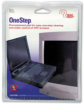 Read Right® OneStep® Screen Cleaner,  5 x 5, Cloth, White, 100/Box