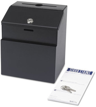 Safco® Steel Suggestion/Key Drop Box with Locking Top, 7 x 6 8.5, Black Powder Coat Finish