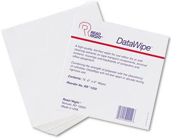 Read Right® DataWipe™ Office Equipment Cleaner,  Cloth, 6 x 6, White, 75/Pack