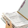 A Picture of product SMD-29810 Smead™ End Tab Pressboard Classification Folders With SafeSHIELD® Coated Fasteners Six 2" Expansion, 2 Dividers, Legal Size, Gray-Green, 10/Box