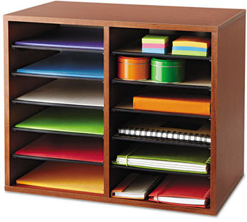 Safco® Wood Adjustable Organizer, 12 Sections, 19 5/8 x 11 7/8 x 16 1/8, Cherry