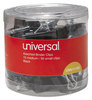 A Picture of product UNV-11160 Universal® Binder Clips with Storage Tub, (50) Small (0.75"), (10) Medium (1.25"), Black/Silver