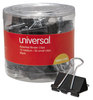 A Picture of product UNV-11160 Universal® Binder Clips with Storage Tub, (50) Small (0.75"), (10) Medium (1.25"), Black/Silver