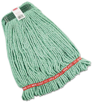 Rubbermaid® Commercial Web Foot® Shrinkless® Wet Mop, 20 oz, 1" Headband, Cotton/Synthetic, Green, Medium