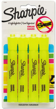 Sharpie® Tank Style Highlighters,  Chisel Tip, Fluorescent Yellow, 4/Set