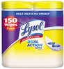 A Picture of product RAC-84922 LYSOL® Brand Dual Action™ Disinfecting Wipes,  Dual Action, 7 x 8, Citrus, 75/Canister, 2/Pack, 3PK/CT
