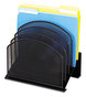 A Picture of product SAF-3257BL Safco® Onyx™ Mesh Desk Organizer with Tiered Sections 5 Letter to Legal Size Files, 11.25" x 7.25" 12", Black