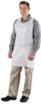 ACR Lightweight Poly Aprons. 24 X 42 in. White. 100 aprons/box, 10 boxes/case.