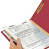 A Picture of product SMD-13703 Smead™ Colored Top Tab Classification Folders with SafeSHIELD® Coated Fasteners Four 2" Expansion, 1 Divider, Letter Size, Red Exterior, 10/Box