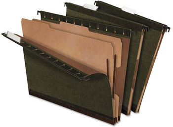 Pendaflex® SureHook® Reinforced Hanging Divider Folders 2" Expansion, 2 Dividers, 4 Fasteners, Letter Size, Green Exterior, 10/Box