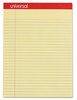 A Picture of product UNV-10630 Universal® Perforated Ruled Writing Pads Wide/Legal Rule, Red Headband, 50 Canary-Yellow 8.5 x 11.75 Sheets, Dozen