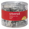 A Picture of product UNV-11240 Universal® Binder Clips with Storage Tub, Small, Silver, 40/Pack