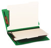A Picture of product SMD-26837 Smead™ Colored End Tab Classification Folders with Dividers 2" Expansion, 2 6 Fasteners, Letter Size, Green, 10/Box