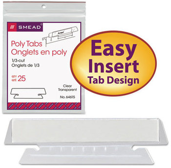 Smead™ Poly Index Tabs & Inserts For Hanging File Folders and 1/3-Cut, White/Clear, 3.5" Wide, 25/Pack