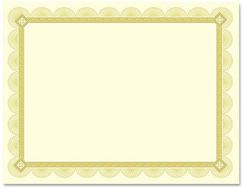 Southworth® Premium Certificates,  Ivory, Spiro Gold Foil Border, 66 lb,  8.5 x 11, 15/Pack