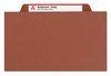 A Picture of product SMD-14024 Smead™ 100% Recycled Pressboard Classification Folders 2" Expansion, 2 Dividers, 6 Fasteners, Letter Size, Red Exterior, 10/Box