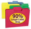 A Picture of product SMD-11987 Smead™ SuperTab® Colored File Folders 1/3-Cut Tabs: Assorted, Letter Size, 0.75" Expansion, 11-pt Stock, Color Assortment 1, 100/Box
