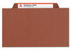 A Picture of product SMD-13775 Smead™ Pressboard Classification Folders with SafeSHIELD® Coated Fasteners Four 2/5-Cut Tabs, 1 Divider, Letter Size, Red, 10/Box