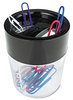A Picture of product UNV-08126 Universal® Round Magnetic Clip Dispenser 2 Compartments, Plastic, 2.5" Diameter x 3"h, Black/Clear