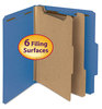 A Picture of product SMD-14062 Smead™ 100% Recycled Pressboard Classification Folders 2" Expansion, 2 Dividers, 6 Fasteners, Letter Size, Dark Blue, 10/Box