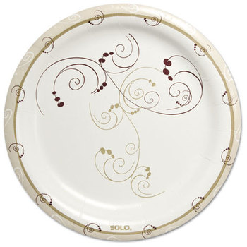 SOLO® Cup Company Symphony® Paper Dinnerware,  9", Round, White/Beige/Red,125/PK, 4PK/CT
