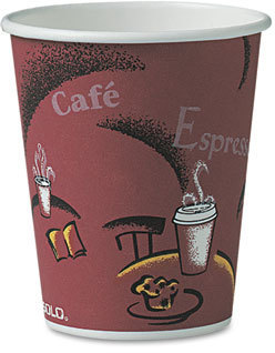 SOLO® Cup Company Paper Hot Drink Cups in Bistro® Design, Paper, 10oz, Maroon, 300/Carton