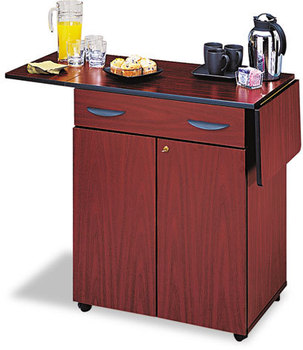 Safco® Hospitality Service Cart,  One-Shelf, 32-1/2w x 20-1/2d x 38-3/4h, Mahogany