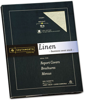 Southworth® 25% Cotton Linen Cover Stock,  65 lbs, Letter, Ivory, 100 Sheets